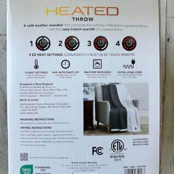 Berkshire Life Heated Luxe Faux Fur Throw 50" x 60" Grey Electric Blanket NEW - Picture 2 of 4